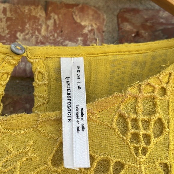 Anthropologie Yellow Clemetine Eyelet Long Sleeve Lined Boho Top Womens Size 8 - Picture 5 of 14